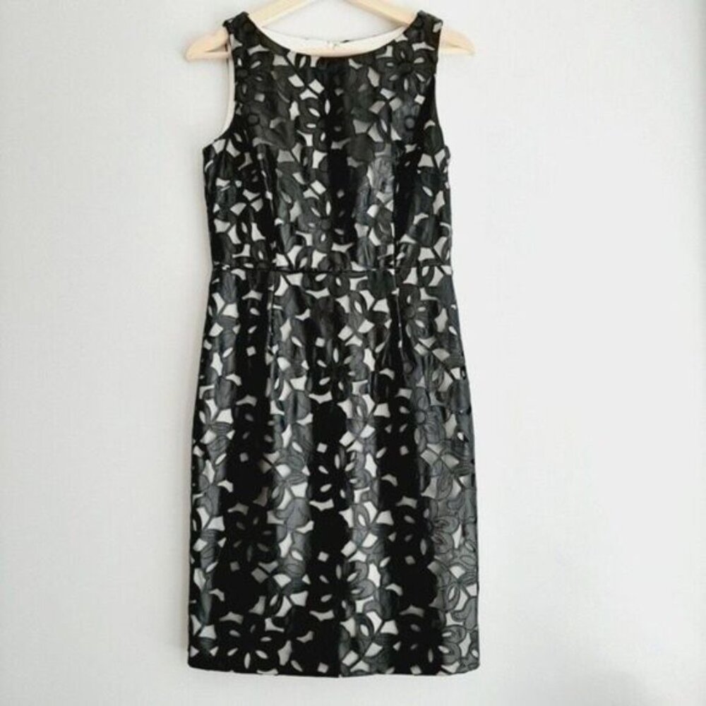 CALVIN KLEIN Floral Faux Leather Lace Sheath Dress SZ 4